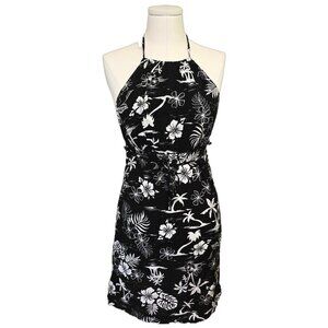 Womens Black White Halter Dress Hawaiian Print Sundress Tropical Beach Cute Sz S